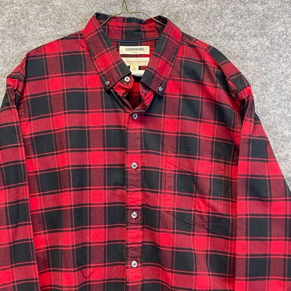 GOODTHREADS Button Down Shirt Men's XL Black Red Buffalo Plaid Oxford Standard - Picture 2 of 16
